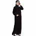 Designer abaya with piping on front-Black-red